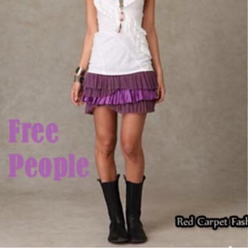Free People Tiered Ruffle Skirt. Purple & cream - Picture 4 of 4